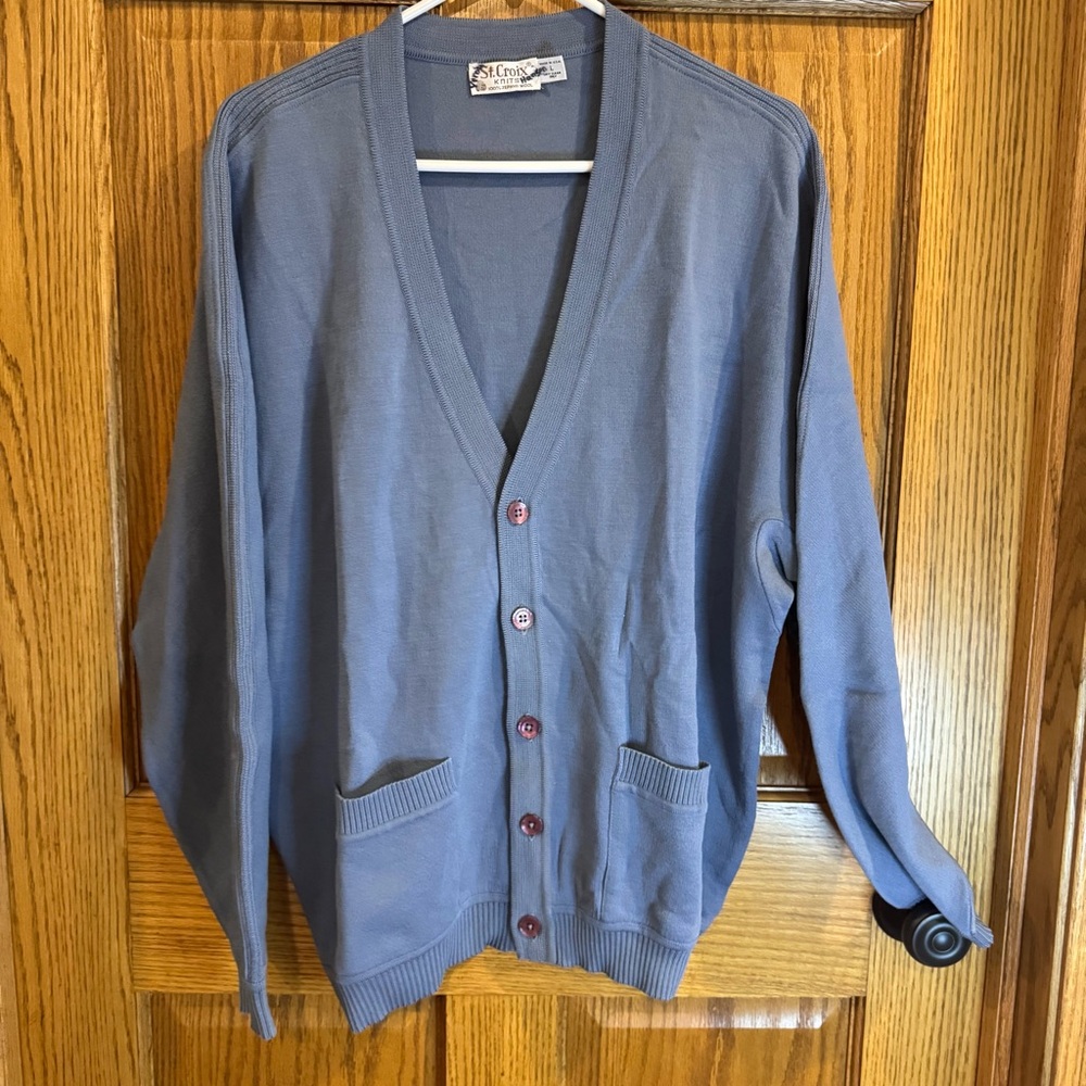 Vintage St. Croix Knits 100% Zephyr Wool Cardigan Sweater – Made in USA – Size L